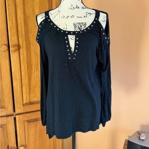 INC International Concepts Black Studded Cold Shoulder Top